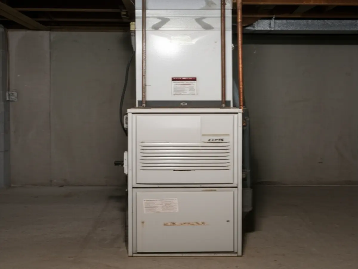 Aged furnace showing wear and outdated components